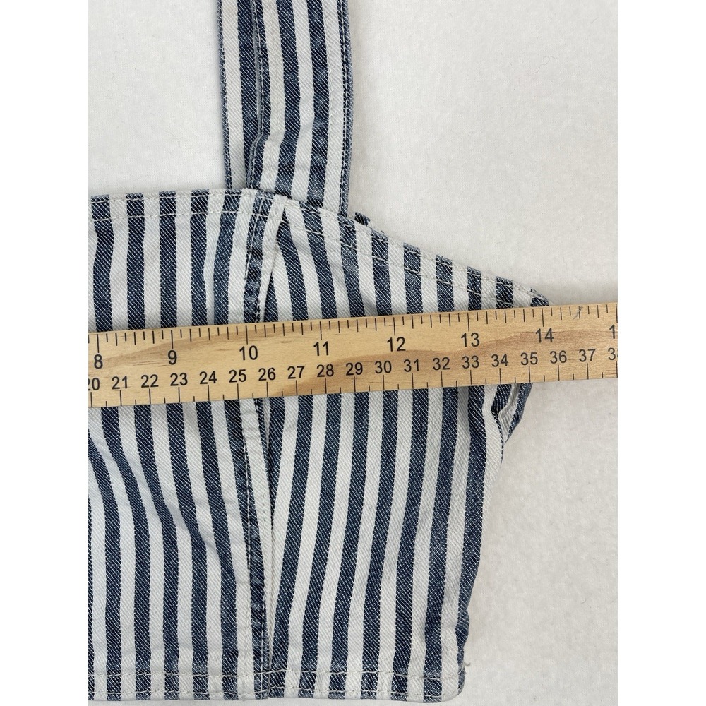 Zara Striped Denim Crop Top in Navy/Ivory‎ Size Small EUC - Picture 5 of 7
